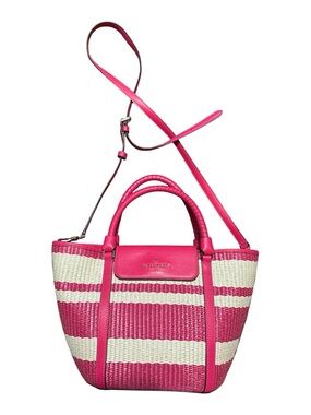 kate spade Pink and Cream Striped Woven Tote with Crossbody Strap EUC